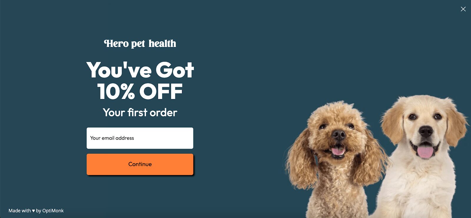 Hero Pet Health’s multi-step popup example